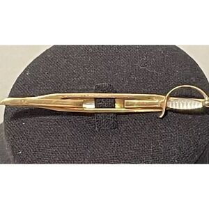 Swank Vintage Gold Tone Tie Bar Sword  Mother Of Pearl Inlay Handle‎